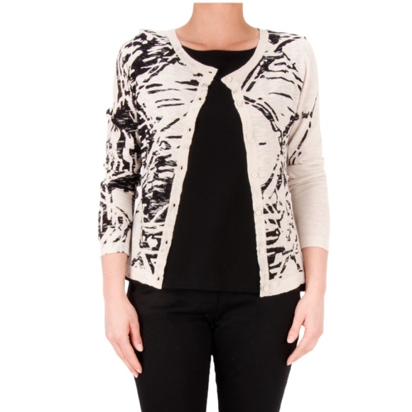 Sandwich Beige Black Round Neck Button Front Lightweight Cardigan Size XS - Picture 3 of 12